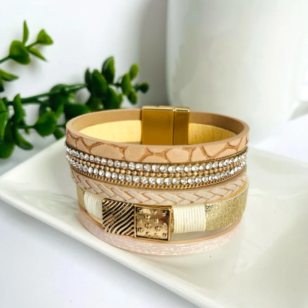 Leather Wrap Rhinestone Bracelet